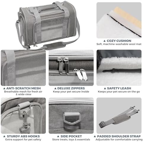 Soft-Sided Cat Carrier 18x11x11 in Expandable Travel Pet Bag 15LBS