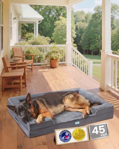 OhGeni Orthopedic Extra Large Dog Bed Couch, Memory Foam, 45-inch (Gray)