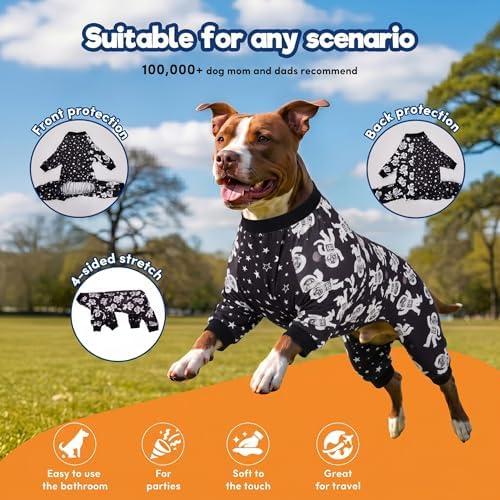 LovinPet Pitbull Outfit, Large Breed PJs, Outer Space Astronaut Print, XL