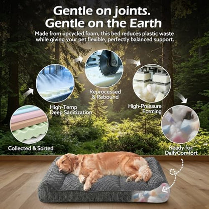 JOEJOY Extra Large Orthopedic Dog Beds Large Sized Dog, Extra Thick Foam Pet Bed Sofa with Bolster Sides, Large Sized Dog Bed with Removable Washable Cover, Non-Slip Bottom, Grey, 48''x35''