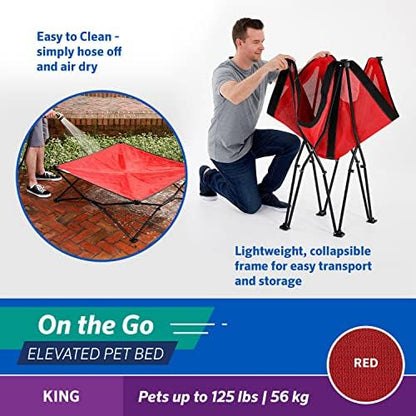 Coolaroo On-The-Go Elevated Dog Bed - Foldable Pop-Up Travel Dog Bed with Breathable, Moisture-Resistant Fabric, Carry Bag Included, Lightweight & Portable, Red, Extra Large