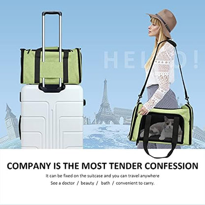 Henkelion Large Cat Carriers Dog Carrier Pet Carrier for Large Cats Dogs Puppies up to 25Lbs, Big Dog Carrier Soft Sided, Collapsible Travel Puppy Carrier - Large - Green