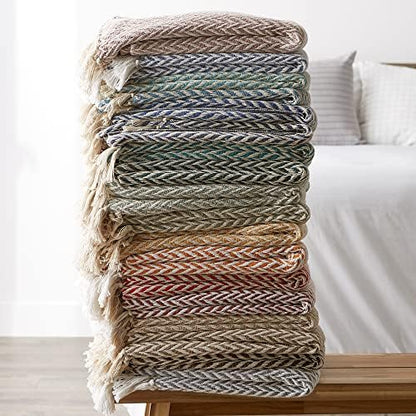 DII Modern Zig Zag Throw Blanket Woven Cotton, Hand-Knotted 2.5" Fringe, 50x60, Cinnamon