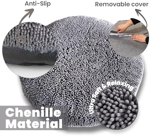 Muddy Mat®Cloud K-9 Bed for Dogs & Cats, Soft & Relaxing Round Dog Bed, Chenille Material, Removable Cover, Washable & Dryer Safe–Grey Medium(35'x35')