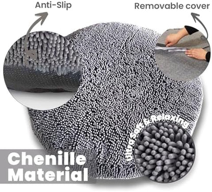 Muddy Mat®Cloud K-9 Bed for Dogs & Cats, Soft & Relaxing Round Dog Bed, Chenille Material, Removable Cover, Washable & Dryer Safe–Grey Medium(35'x35')