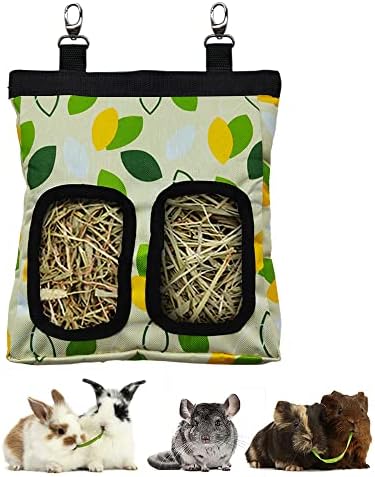 RIOUSSI Guinea Pig Hay Feeder, Hanging Rabbit Hay Feeder Bag. Greenleaf