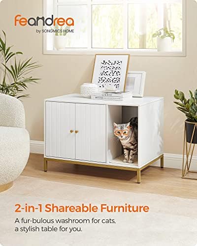 Feandrea Cat Litter Box Enclosure, with Scratching Mat, Tall Legs