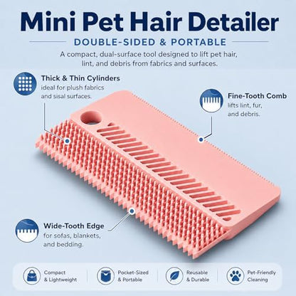 2 Pack Reusable Pet Hair Remover and Fabric Lint Scraper Set, Pink