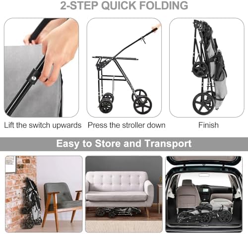 Double Pet Stroller for 2 Cats or 2 Dogs with Detachable Carriers