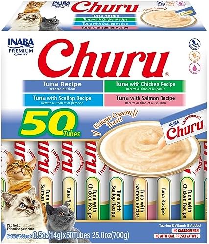 Churu Cat Treats, Grain-Free, Creamy Purée Cat Treat/Topper, Tuna Variety