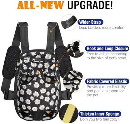 Pawaboo Pet Carrier Backpack, Adjustable Pet Front Cat Dog Carrier Backpack Travel Bag, Legs Out, Easy-Fit for Traveling Hiking for Small Medium Dogs Cats Puppies, Extra Large, Black Daisy Print