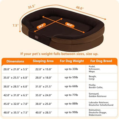 Dwanton Orthopedic Waterproof XX-Large Dog Bed Sofa, Gel Memory Foam, 48"