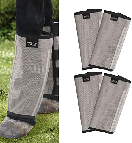 Harrison Howard Loose Fitting Fly Boots UV-Protective Extra Tough Mesh Ventilated Four Fasteners Stay-on Design Protect Horse Legs & Stomp-Reducing Set of 4 Original Grey Large