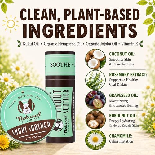 Natural Dog Company Snout Soother Dog Nose Balm – Moisturizer for Dry Crusty Noses, Summer Care for Outdoor Dogs, Hot Weather, Beach Days & Walks with Coconut Oil & Shea Butter, 2 oz Tin