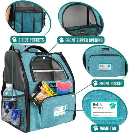 PetAmi Dog Backpack Carrier Airline Approved Cat Pet Puppy Bag, Turquoise