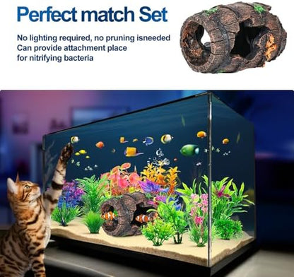 CousDUoBe Fish Broken Barrel Decor Fish Tank Decorations Betta Fish Tank Accessories,Starfish Barrel x 1pc, Aquarium Plants x 11pcs