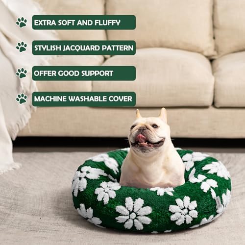 Donut Dog Beds, Calming Round Cat Beds for Indoor Cats, Green, 23"
