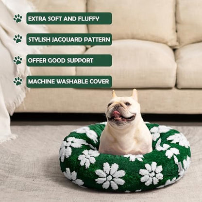 Donut Dog Beds, Calming Round Cat Beds for Indoor Cats, Green, 23"