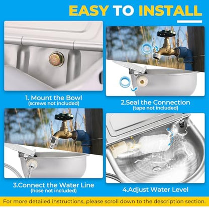 NATGAI Automatic 304 Stainless Steel Waterer Bowl Without Drainage Hole
