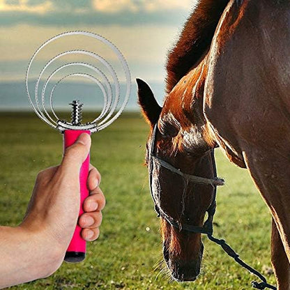 BOTH WINNERS Reversible Stainless Steel Curry Comb with Soft Touch Grip (Red)