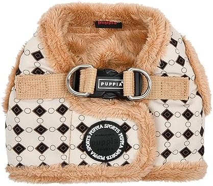 Puppia Jace Vest Dog Harness Step-in Warm Winter Diamond Pattern for Small and Medium Dog, Beige, Small