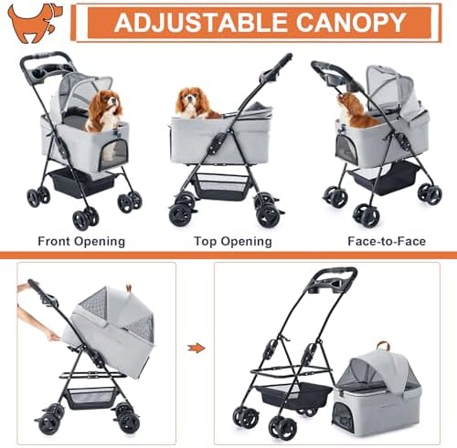 Pet Stroller with Detachable Carrier for Small Dogs & Cats, Gray
