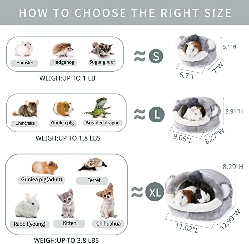 JanYoo Warm Bunny Bed for Rabbits Outdoor Cage Hideout Hut Tent Cave Tunnel Cute House Cotton Washable Winter Gray (XL,Koala)