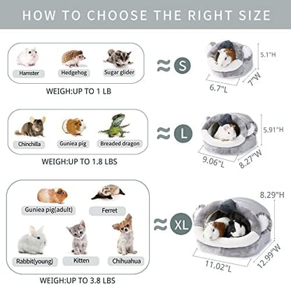 JanYoo Warm Bunny Bed for Rabbits Outdoor Cage Hideout Hut Tent Cave Tunnel Cute House Cotton Washable Winter Gray (XL,Koala)
