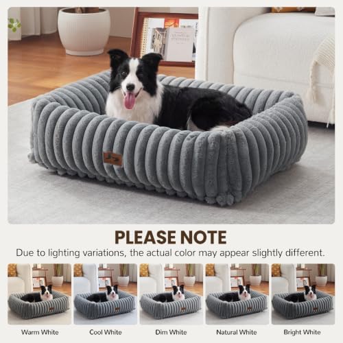 Dog Beds Large Sized Dog,Rectangle Orthopedic Pet Bed for Large Dog, Comfort Fluffy Memory Foam Dog Beds with Anti-Slip Bottom,Grey (35x25x9 inches)