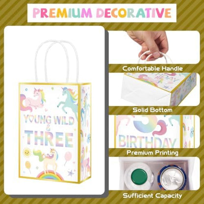 16Pcs Unicorn 3rd Birthday Party Favor Bags Magical Pastel Goodie Bags