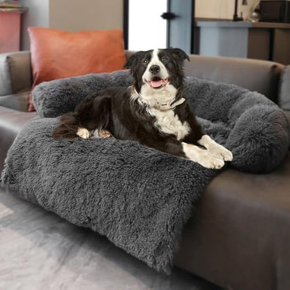 Calming Dogs/Cats Bed Mats, Dog Pad Washable Removable Couch Cover, Plush Long Fur Mat for Pets, Waterproof, Perfect for Small, Medium and Large Dogs and Cats (Dark Gray, 53"x39"x 6.0")