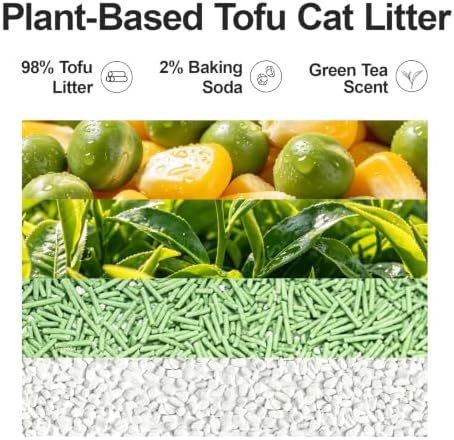 Tofu Cat Litter – Green Tea Scented for Long-Lasting Freshness, Plant-Based Kitty Litter, Flushable, Low Dust, Non-Stick Pellets for Easy Scoop & Clean, 22 lb (5.5lbx4bags)