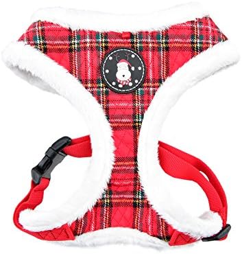 Puppia Blitzen Dog Harness Over-the-Head Warm Winter Christmas Holiday Harness Adjustable Chest for Small and Medium Dog, Checkered Red, Small