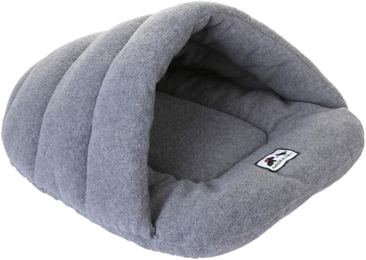 POPETPOP Cat Cave Dog Sleeping Bag Bed Cotton-Padded Warm Sleeping Bag Liner Snuggly Sleep Mat for Kitten Puppy Rabbit Guinea Pig Indoor Couch Floor Car Seat Grey Size S