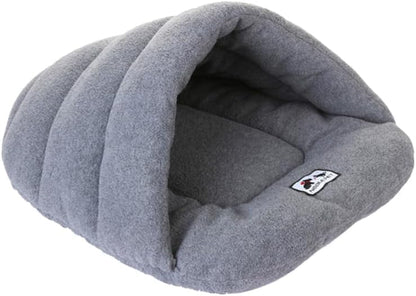 POPETPOP Cat Cave Dog Sleeping Bag Bed Cotton-Padded Warm Sleeping Bag Liner Snuggly Sleep Mat for Kitten Puppy Rabbit Guinea Pig Indoor Couch Floor Car Seat Grey Size S