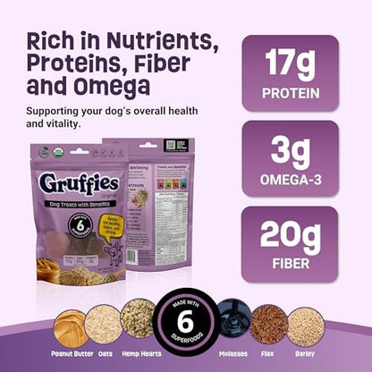 Gruffies Original Dog Treats, Peanut Butter Dog Treats with Flaxseed, Non-GMO, Soy-Free, Wheat-Free, Corn-Free, Made in Canada, 6 oz (Pack of 6)
