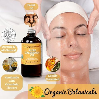 Calendula Oil Organic for Skin- Trauma Skincare from Local Infused Calendula Flowers, Eczema Oil, Certified Organic, 4 Oz