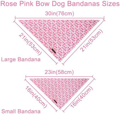 Pink Bow Dog Bandana, Rose Pink Bowtie Puppy Bandana for Girl Female Dogs, Soft Cotton Pet Triangle Bid Scarf Kerchief for Girl Boy Dogs or Cats