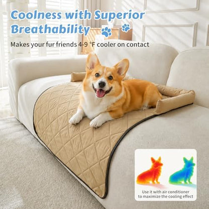 Cooling Dog Bed Mats with Neck & Head Support, 35.43 x31.5 inch Khaki