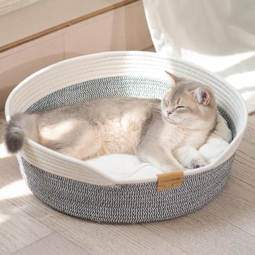 CHEERHOME PETS Handwoven Cat Basket Bed Cooling for Indoor Cat with Cushion