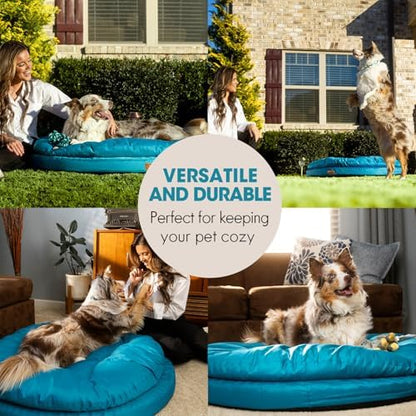 ClevaHome Orthopedic Dog Bed for Large Dogs, 36 inches Dual Layer Water Repellent Round Pet Bed with Washable Cover Nonslip Bottom（Mosaic Blue）