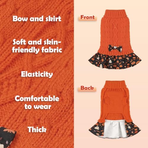 YUDODO Small Dog Sweater Dress with Bowtie Turtleneck - Knitted Pet Clothes