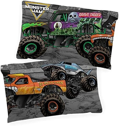 Jay Franco Monster Jam Reversible Pillowcase 20x30, Grave Digger Megalodon
