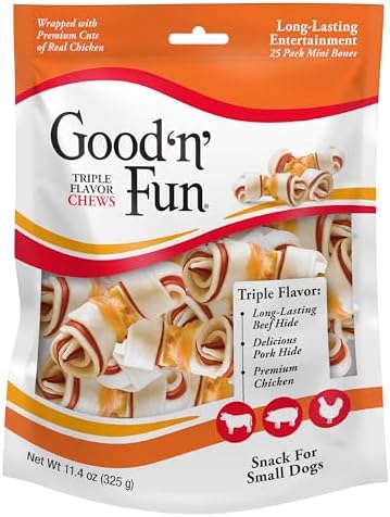 Good 'n' Fun Mini Bones Long-Lasting Dog Treat for Small Dogs, 25 Count