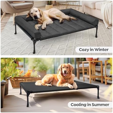 Veehoo Outdoor Elevated Dog Bed with Waterproof Bolster Cushion, Cooling