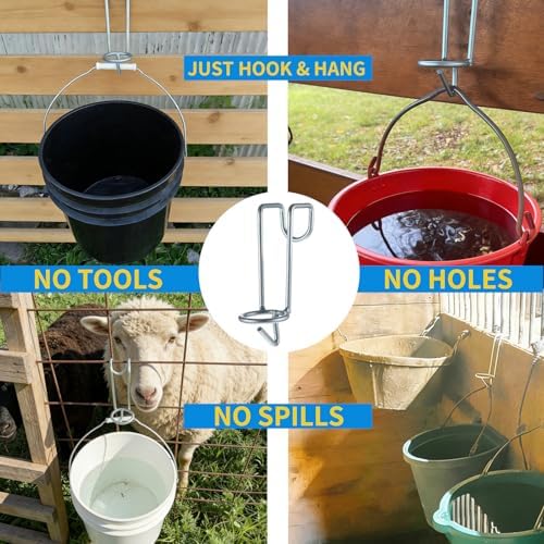2 Pack Horse Water Bucket Hooks, Heavy Duty Metal Horse Bucket Hooks, Portable Rust Resistant Horse Stall Bucket Holder Over Fence No Drill Stable Hanging Design