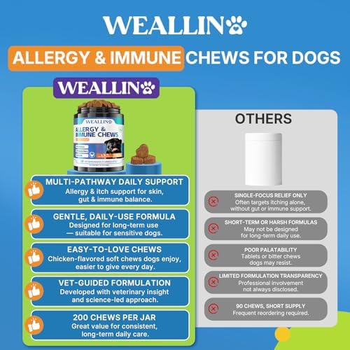 WEALLIN Dog Allergy Chews with Probiotics, Skin & Immune Support, 200 Ct