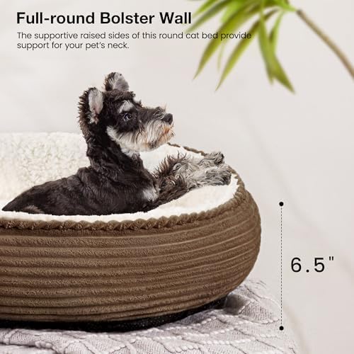 Love's cabin Round Donut Cat and Dog Cushion Bed, 24in Pet Bed for Small or Medium Dogs, Anti-Slip & Water-Resistant Bottom, Soft Durable Fabric Pet Beds, Washable Calming Cat Bed Dark Brown