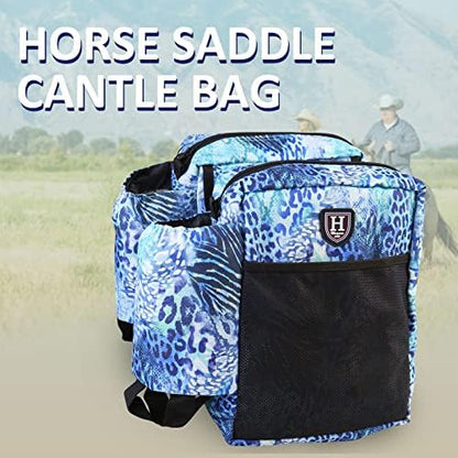 Harrison Howard Equestrian Western Saddle Bag Nylon Water Bottle/Gear Carrier Convenient Saddle Bag Icyblue Leopard