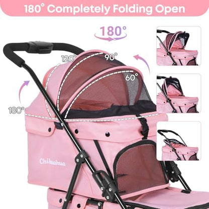 Double Pet Stroller for Dogs and Cats,Cat Strollers for 2 Cats,Pink